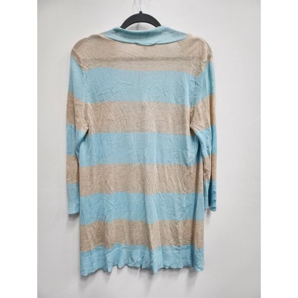 Cyrus Womens Lightweight Longline Cardigan Small Tan Blue Striped Open Front - Picture 5 of 6